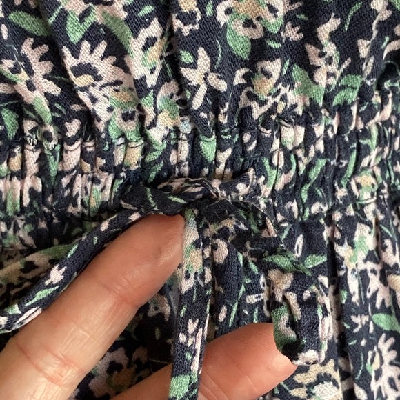 Lucky Brand Blue Floral Puff Sleeve Dress Size Small Self Tie Tassels Boho Style - Picture 6 of 9